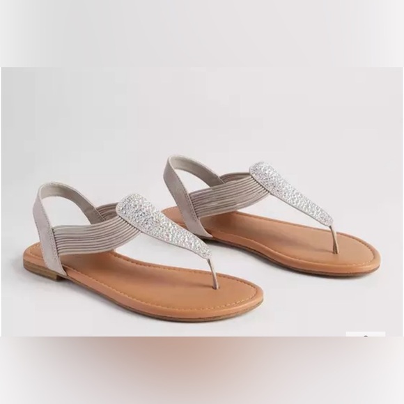 Torrid Grey Elastic T Strap Slingback Faux Suede Stretchy Bling Sandals Sz 10WW - Picture 2 of 14
